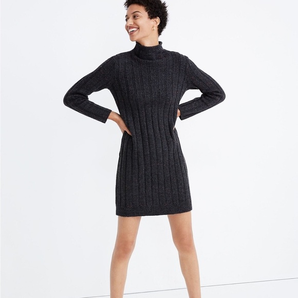 NWT Madewell Donegal Rolled Mockneck Wool Blend Speckled Knit Sweater Dress - Picture 1 of 9